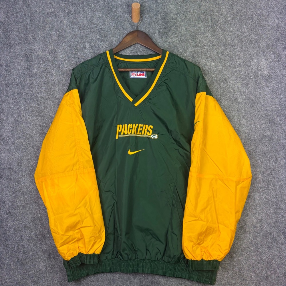 Nike Windbreaker Pullover Mens XL Green Bay Packers NFL Pro Line V-Neck Vintage